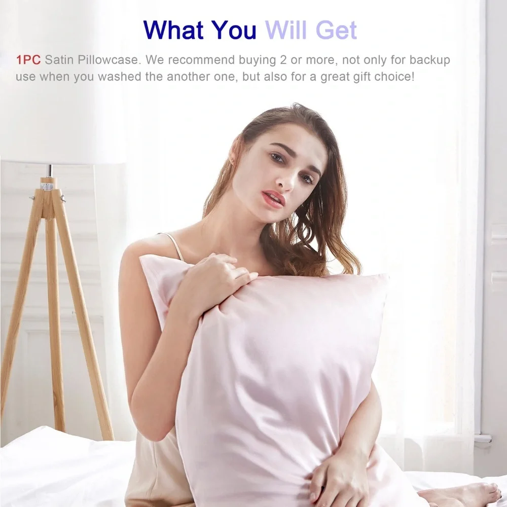 Satin Silky Soft Bed Pillowcase Protector for Hair and Skin Standard, White